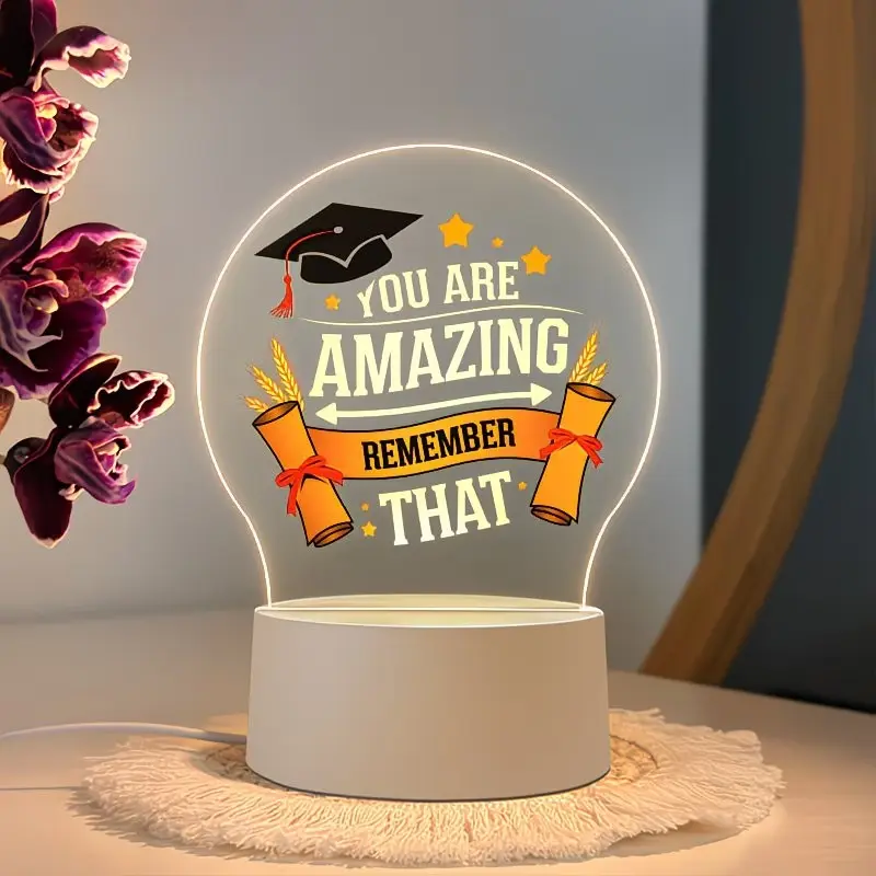 Graduation Night Light, You Are Amazing Design with Graduation Cap and Diploma, USB Powered Acrylic LED Desk Lamp for High School and College Gifts, Home Decorative Lighting