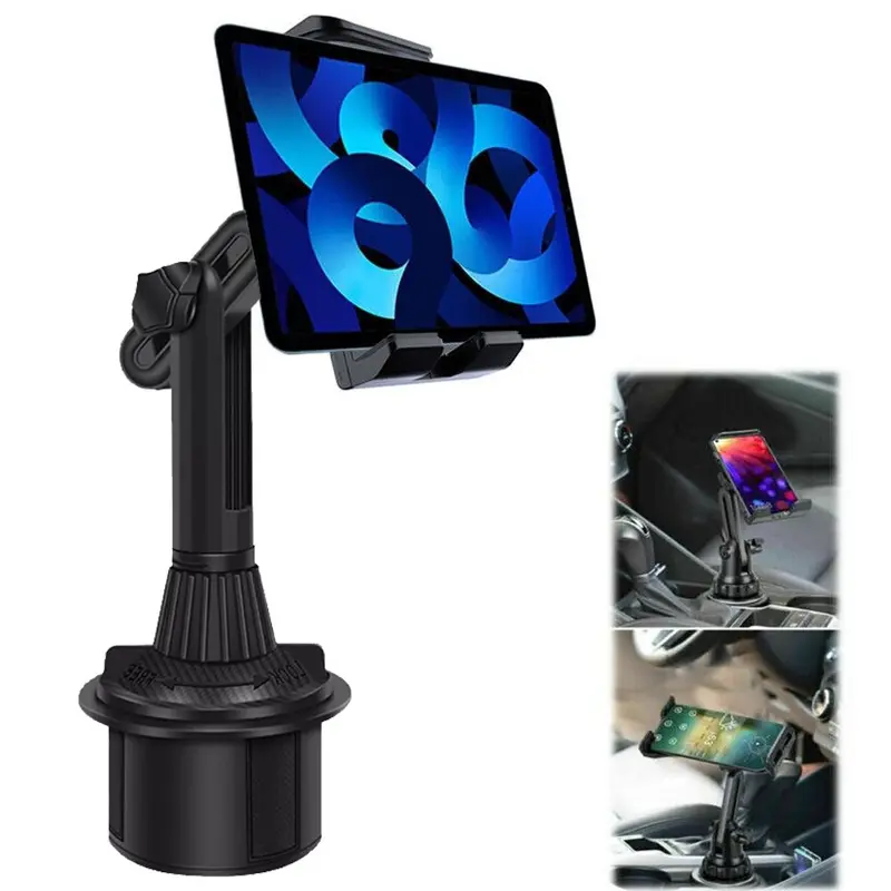 Cell Phone Car Mount - Upgraded Heavy Plastic Cup Mount with Pull-Push Set, Sturdy Rod Mechanism, 360° Rotate Long Neck Cradle, Universal Fit for 4.7"-10.4" Devices (iPhone, iPad, Samsung, Google) - Portrait/Landscape Automotive Interior Accessory