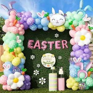 162pcs Easter Balloon Arch Kit - Pastel Balloon Garland , Daisy Foil, Printed Balloons for Baby Shower Party, Spring Birthday, Easter Decorations