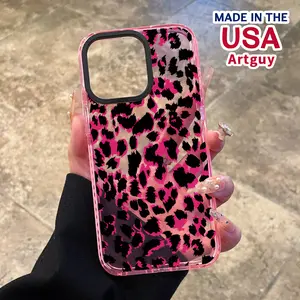Phone Case for iPhone 16 Plus 15 Pro Max 14 13 12 11 Graffiti Pink Leopard Pattern Non-Yellowing Shockproof Soft Silicone Transparent Cover