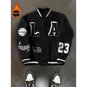 American street-style baseball jacket, classic color-blocking, retro design, city-inspired print, autumn and winter casual wear