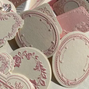 30 Pcs Thickened Cowhide Paper Notebook, Vintage Relief Printing, Floral Bow Details Frame, Diary Decoration Writing Notecards, Handmade Paper