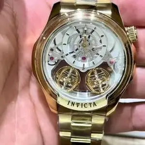 Invicta Men's Gold-Tone Watch with Mechanical Movement and Stainless Steel Band
