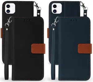 Durable Wallet Case Credit Card Slot ID Cover, View Stand [with Magnetic Closure, Wrist Strap Lanyard] for iPhone 12 / iPhone 12 Pro (2020, 6.1" Model)