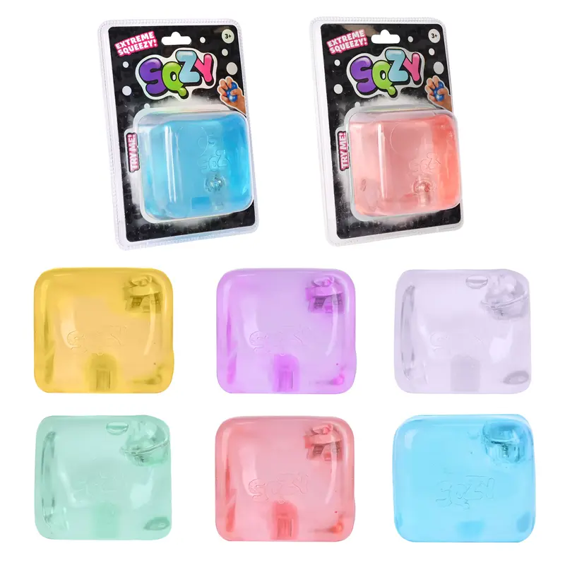 SQZY Cube 2 Pack - Light Up Gel Gem Squishy Fidget Toy – Viral Sugar Ball Style, Satisfying Solid Gel Squish, LED Stress Relief Sensory Toy, Anxiety Desk Toy, Kids & Adults