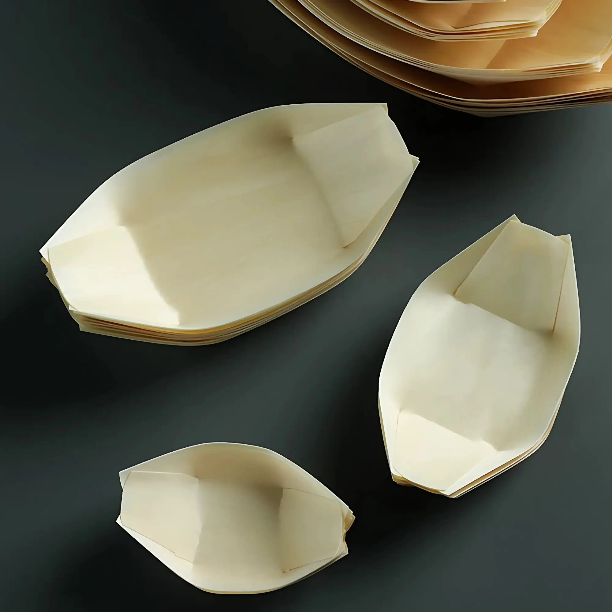Thy Home Multi-Size Disposable Bamboo Wood Boat-Shape Trays - 6.5 Inch Natural Look Disposable Tableware for Food, Wedding, Easy Cleanup, Any Occasion