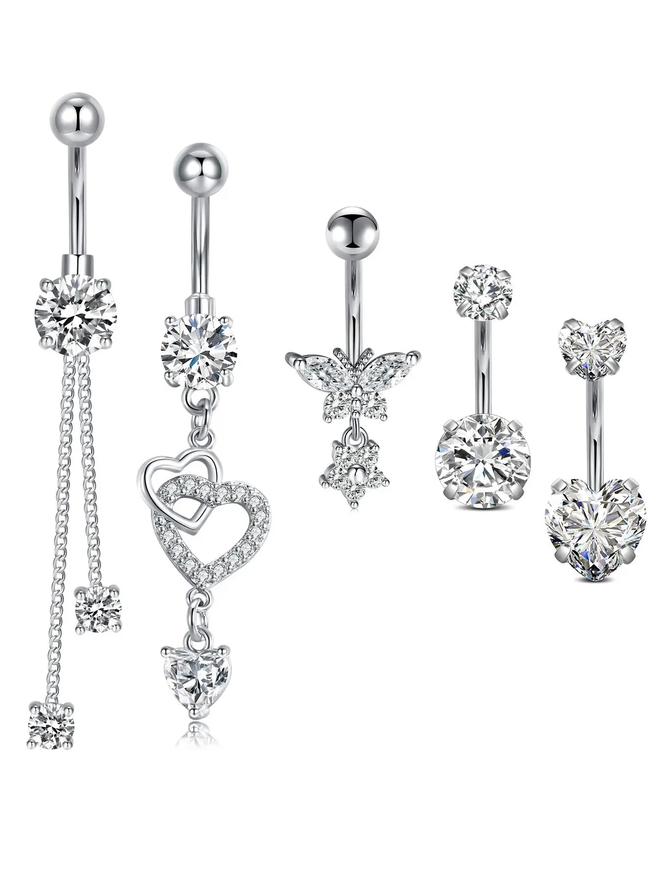 Boho Style Belly Rings, Belly Button Rings for Women, Navel Piercing Jewelry, Stainless Steel Flower Design with Sparkling Cz, Non-Tarnish Hypoallergenic Jewelry for Parties & Beaches