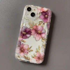 Lotus Flower Pattern Cushioned Full Cover Protective Tpu Transparent Phone Case for iPhone 17 16 15 14 13 12 11 Pro Max Air X XS XR 8 7 Plus