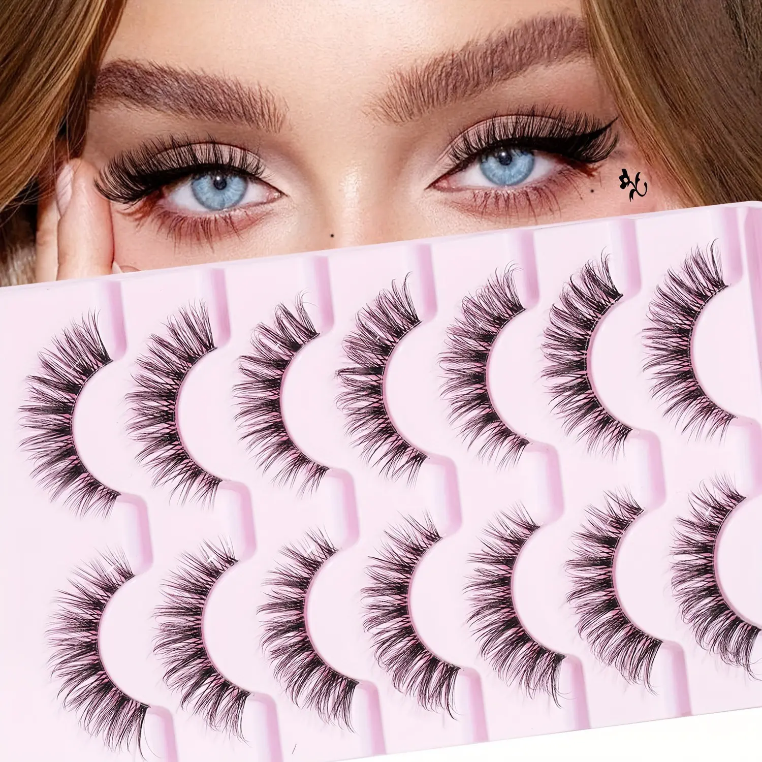 7 Pairs Natural Dense False Eyelashes, Volume Lashes, Fluffy Lashes, Daily Wear, Natural Messy Look, 10mm Length, Short Cross Style, Perfect for Everyday Use, Cosmetic, Luxurious Fake Eyelashes, Makeup