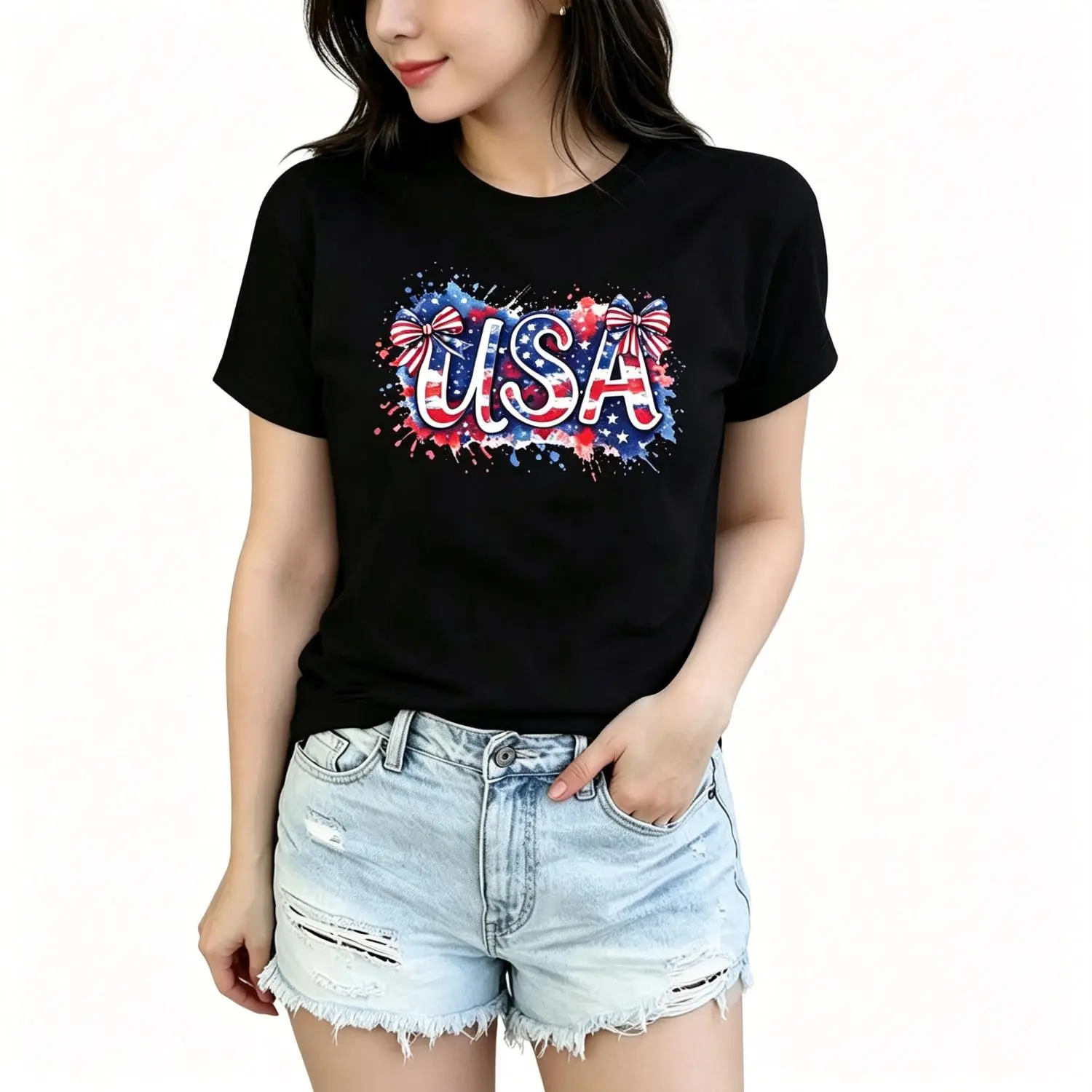 Patriotic Eagle Freedom Theme Cotton T-shirt Celebrating 4th of July Casual Short Sleeve Crew Neck Summer Graphic Tee Machine Washable
