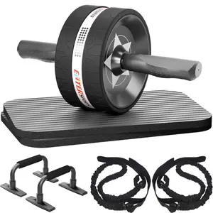 Ab Rollers Wheel Kit, Exercise Wheel Core Strength Training Abdominal Roller Set with Push Up Bars, Resistance Bands