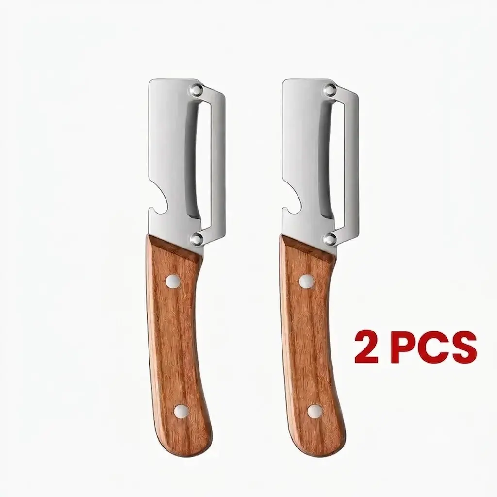 Stainless Steel Sharp Blade Peeler with Sturdy Wooden Non-Slip Ergonomic Handle, Built-In Opener, Smooth Peeling Utensils for Fruits & Vegetables, Essential Daily Kitchen Tool
