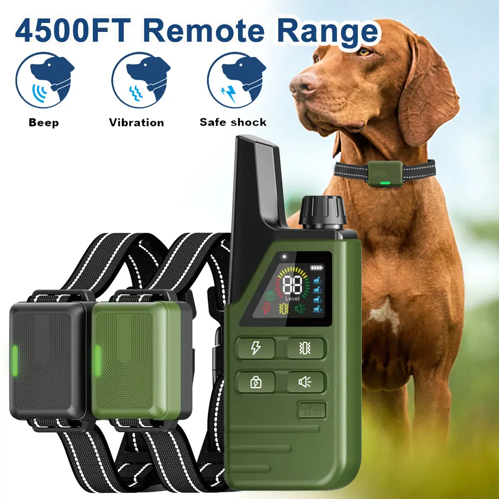 Dog Shock Collar 2 Dogs (5-120Lbs) - 4500FT Dog Training Collar with 3 Training Modes, Security Lock,Reflective Nylon Colar，IP67 Waterproof＆Rechargeable Remote e-Collar for All Breeds, Sizes