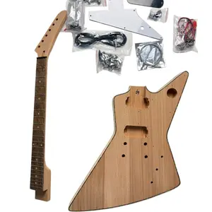 DIY Explorer Electric Guitar Kits 22Fret Mahogany Body HH Pickups Wrapped With Color Shells