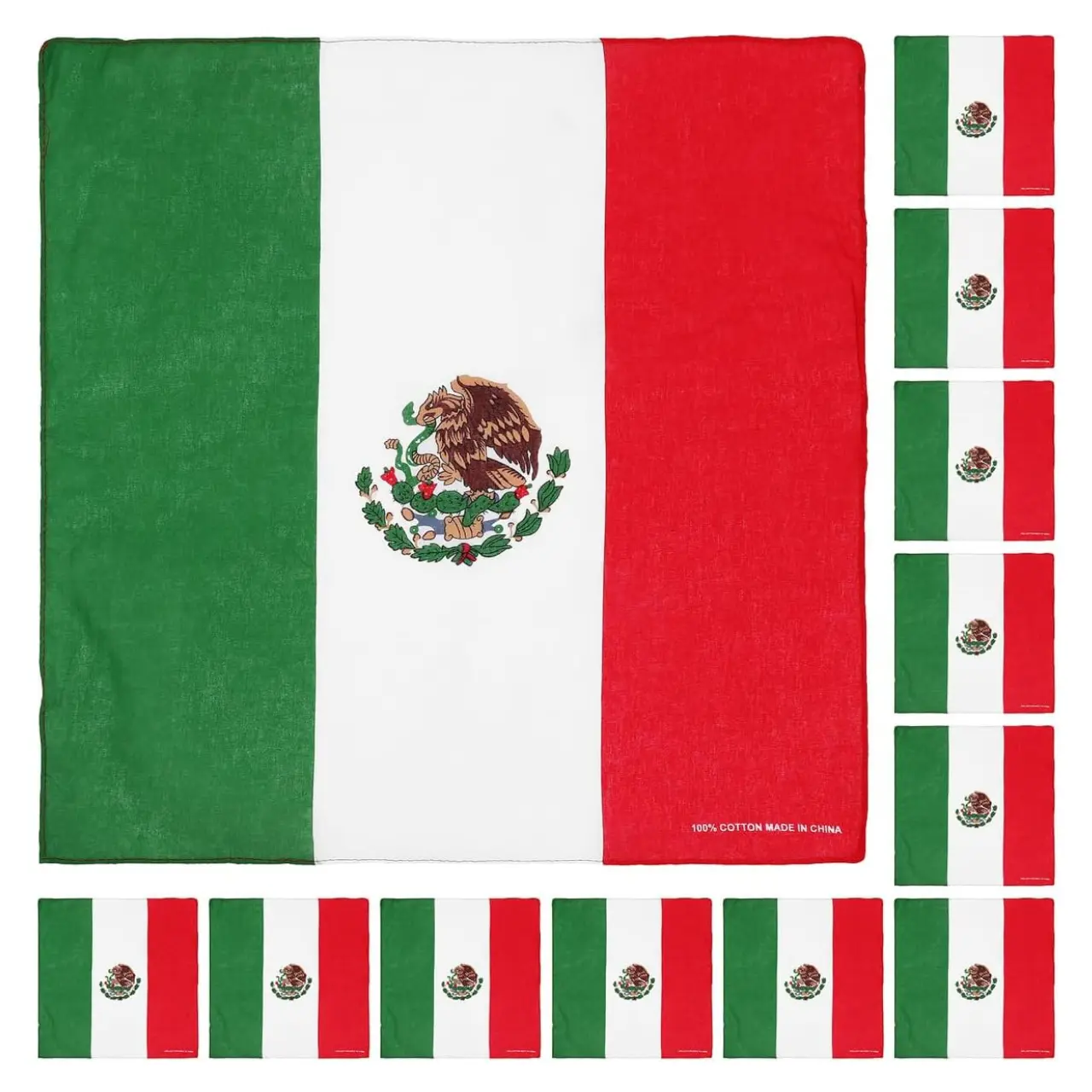 12 Pack Bandanas Multipurpose Cotton Novelty Mexican Flag Headwrap Headband for Cowboy Men Women 22 x 22 Inches Versatile Comfortable Stylish Accessory