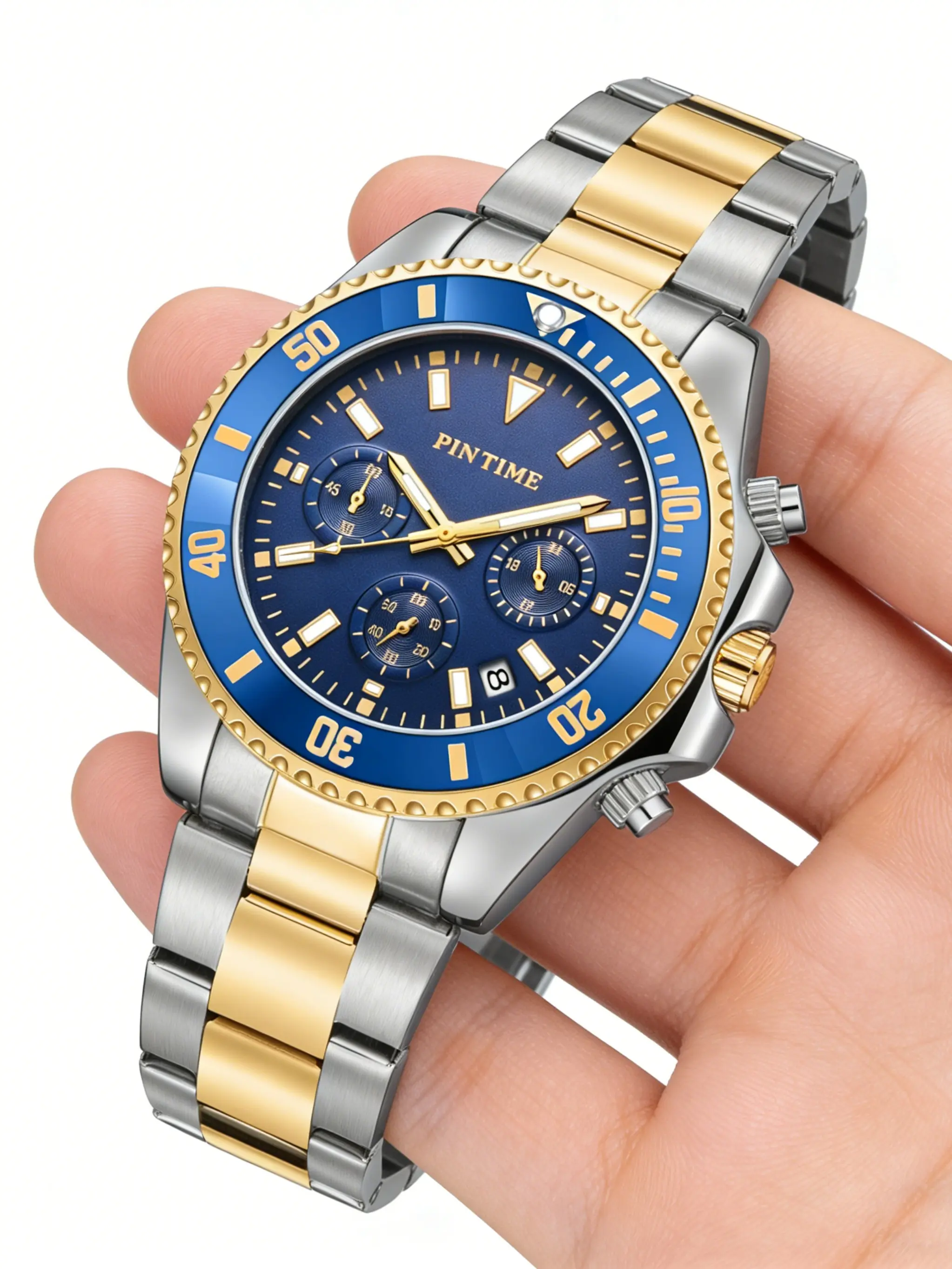Men's Quartz Watch, Fashion Business & Sports Style, Fashionable Waterproof Watch, Waterproof Stainless Steel Strap, Calendar & Night Vision Function, Includes Tool, Business Fashion Watches, Analog Quartz Watches