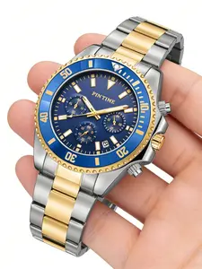 Men's Quartz Watch, Fashion Business & Sports Style, Fashionable Waterproof Watch, Waterproof Stainless Steel Strap, Calendar & Night Vision Function, Includes Tool, Business Fashion Watches