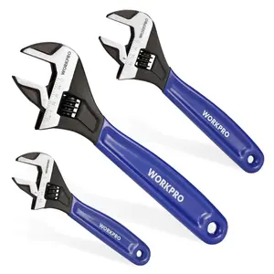 #Summervibes WORKPRO 3-pack Adjustable Wrench Set, 6-Inch & 8-Inch & 10-Inch Wrenches, Wide Jaw Black Oxide Wrench, Metric & SAE Scales, Cr-V Steel, for Home, Garage, Workshop