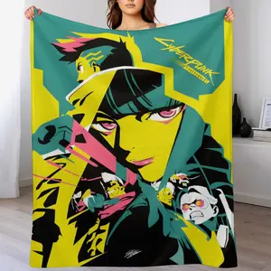 Anime Cyberpunk Flannel Blanket for Adults - Ultra Soft, Anti-Shrink & Wrinkle-Resistant | Quick-Dry, Machine Washable Cozy Throw | Cartoon Design Home Decor Gift