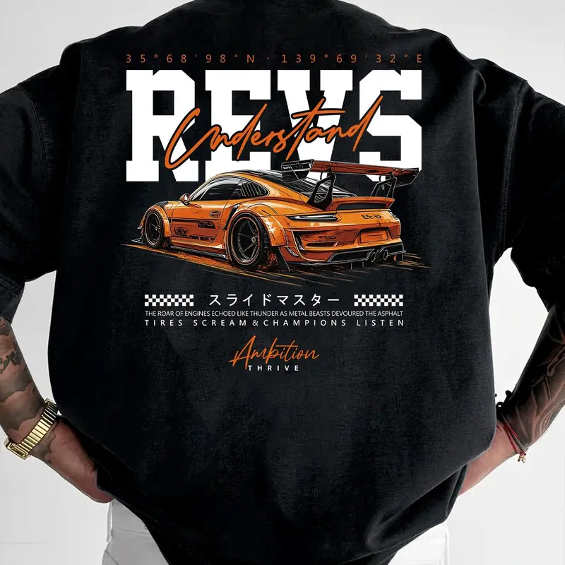Men's Regular Fit Car Print Round Neck Tee, Street Fashion Casual Short Sleeve T-Shirt for Daily Wear, Men's Summer Clothes, Top, Casual Streetwear Top