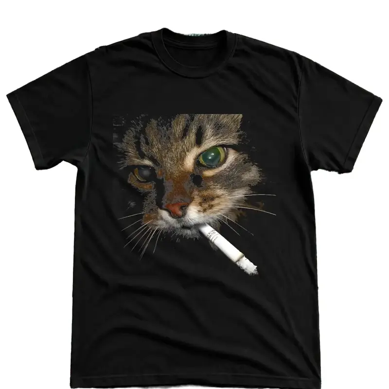smoking cat T-shirt, cotton cat funny T-shirt, Retro Funny Vintage Tee, Unisex Meme Cringe Funny Dumb Shirt, FUNNY CUTE shirts for women