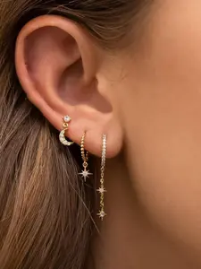 Star & Moon Design Earrings Set, Fashionable Earrings for Women, Ear Studs, Elegant Jewelry for Party, Daily Clothing Decor, Trendy All-match & Exquisite Jewelry for Birthday Gift