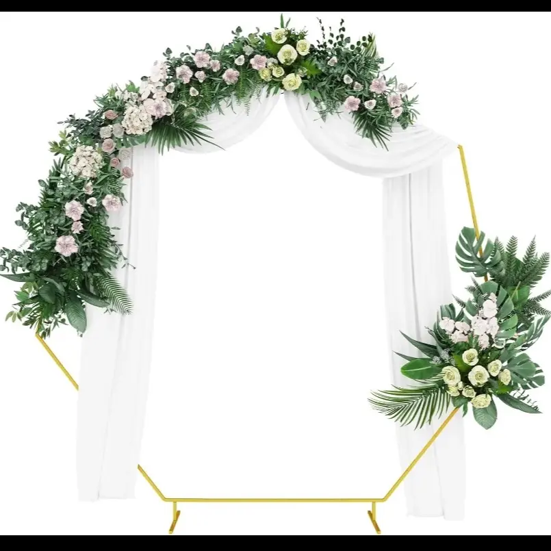 Hexagon Wedding Arch Backdrop Stand, Balloon Flower Ring Metal Arch Frame for Indoor Outdoor Party Birthday Graduation Baby Shower Garden Background Decoration, Gold