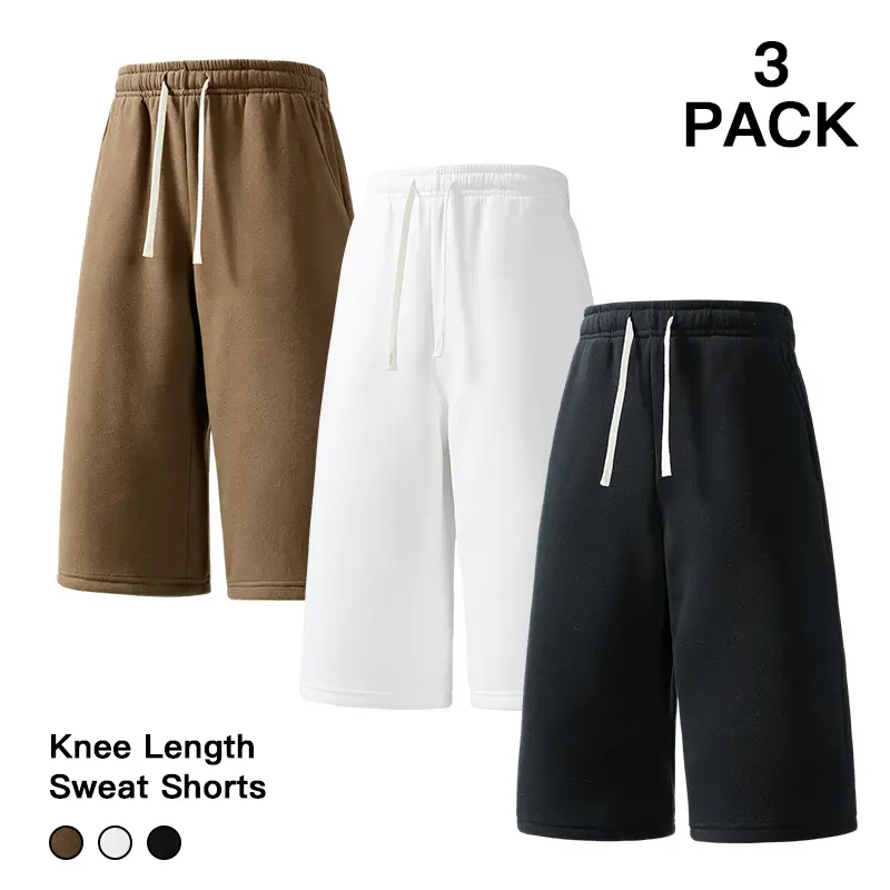 Men 3 Pack Knee Length Sweat Shorts Oversized Loose Drawstring Jogger Shorts Solid Streetwear Lounge Bottoms for Gym Daily Walking Outdoor Workout