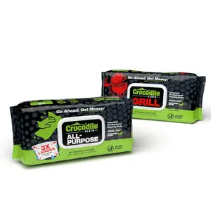 The Party Planner (2 Pack Bundle) - Crocodile Cloth All-Purpose Wipes (80 Count) and Grill Wipes (80 Count) - Skin and Hand Safe, Plant-Based Wipes, Tough on Grease, Spills, Food