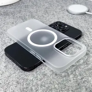 Ultra Thin Matte Magnetic Wireless Charge Clear Case For iPhone 15 14 Plus 13 16 17Pro Max For Magsafe Shockproof Hard PC Cover phone case bracket