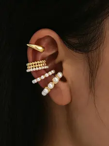 4pcs Exaggerated Fashion Vintage Coin Pearl Waterdrop Earrings, Stackable Earrings, Earring Stacks, Clip-On Design, Perfect for Women, Couples, Parties, Weddings, Gifts