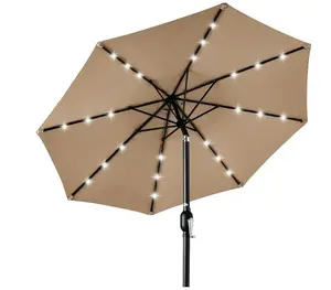 10 FT Patio Umbrella with Solar Lights, Outdoor Table Umbrella with 40 LED Lights & Tilt Crank, 8 Ribs Market Umbrella for Pool, Deck, Backyard