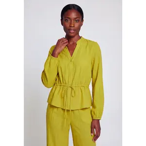Textured Knit Button Front Drawstring Waist Shirt