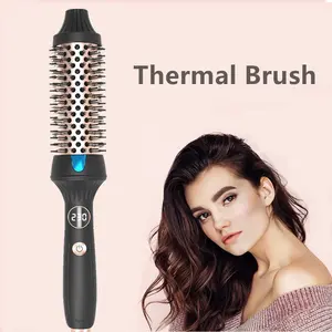 Thermal Brush Ceramic Hair Curler Comb - 3 in 1 Travel Hair Curler with Anti-Scalding Features, Double PTC Curling Brush, Ionic Design, Gift Handle