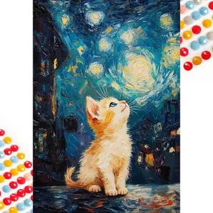 5D DIY Diamond Art Painting Kit, Starry Night Cat Mosaic, Canvas Art, Home Wall Decor, Creative Home Decor, Perfect Gift for Birthday, Anniversary