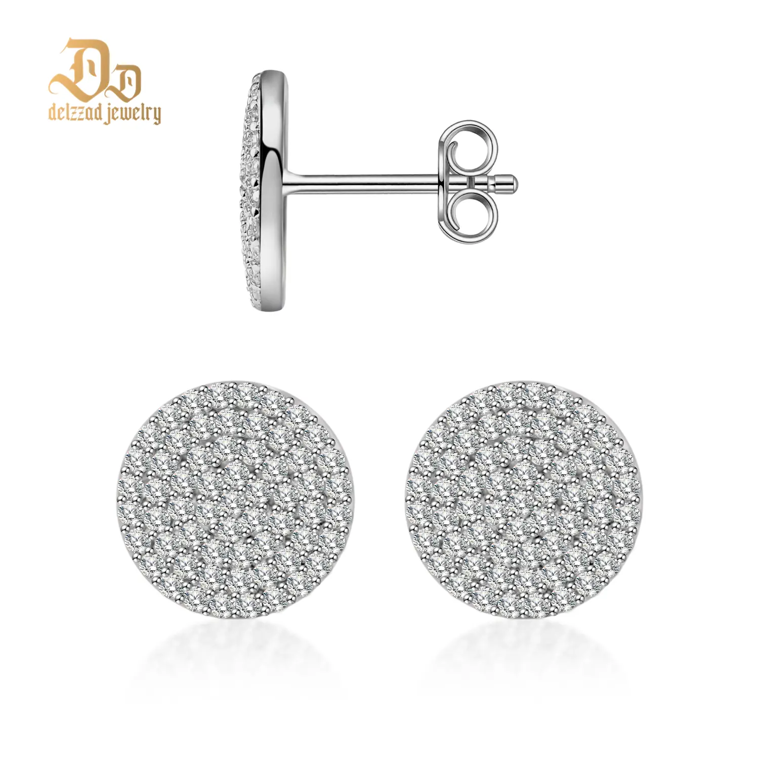 Delzzad Iced Out Circle Shape Lab-Created Moissanite Stud Earring S925 Sterling Silver Moissanite Jewelry Perfect Birthday Mother’s Day Gift for Men W