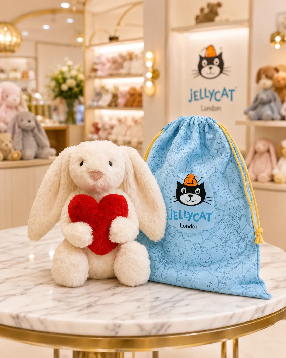 Jellycat Bashful Bunny Holding Red Heart Plush, Cute Soft Bunny Stuffed Animal with Gift Bag, Valentine Love Rabbit Toy Gift for Girls Women
