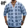 Men's Acrylic Knit Short-Sleeve Collared Shirt - Baby Blue, M, Regular Fit, Unlined, Loose Design, Button Closure, All-Over Boho Print, Stretch, Hem, Sheer, Holiday Summer Vacation Casual Menswear Top