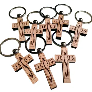 Jesus Custom Made Wooden Cross Keychains