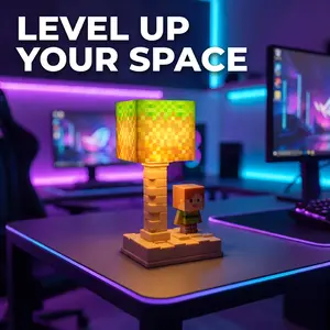3D Villager Grass Block LED Lamp - Bedside Table Light, Video Game Themed Home Decor Accessory for Room Accent Lighting