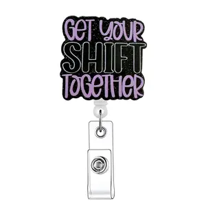 Funny Letter Pattern Retractable Badge Reel, 1 Count Acrylic ID Holder with Clip for Nurses, Doctors, Students & Office Staff