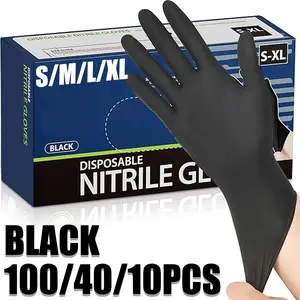 100/40/10 pcs/bag, black disposable gloves, Durable Cleaning Gloves, household cleaning gloves, suitable for pet bathing, wiping door handles, washing pots and pans, bathroom cleaning, with non-slip textured fingertips (S/M/L/XL sizes available).