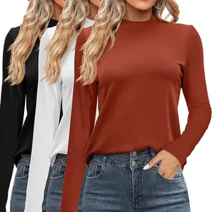 ZMIKS 3 Pack Women's Mock Turtleneck Shirts, Long Sleeve Mock Neck Pullover Tops Slim Fitted Stretch Undershirt Tee Blouse
