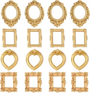 Vintage Mini Picture Frames Baroque Antique Small Resin Jewelry Display Table Frame for Christmas DIY Photo Holiday Party Decoration Gold 12/24Pcs