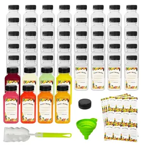 48pcs 8oz Juice bottle with caps,Plastic bottles with caps, Reusable Clear Bulk Beverage Containers for Juice, Milk and Other Beverages