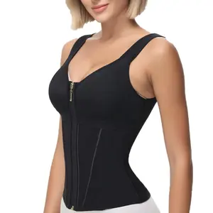 Double Compression Vest Bra Waist Trainer Corset with 17 Steel Bone Flat Belly Body Shaper Fajas Colombianas Girdles Cotton Fabric Fashion Shapewear Womenswear Bustier Smooth Gothic Slim Soft