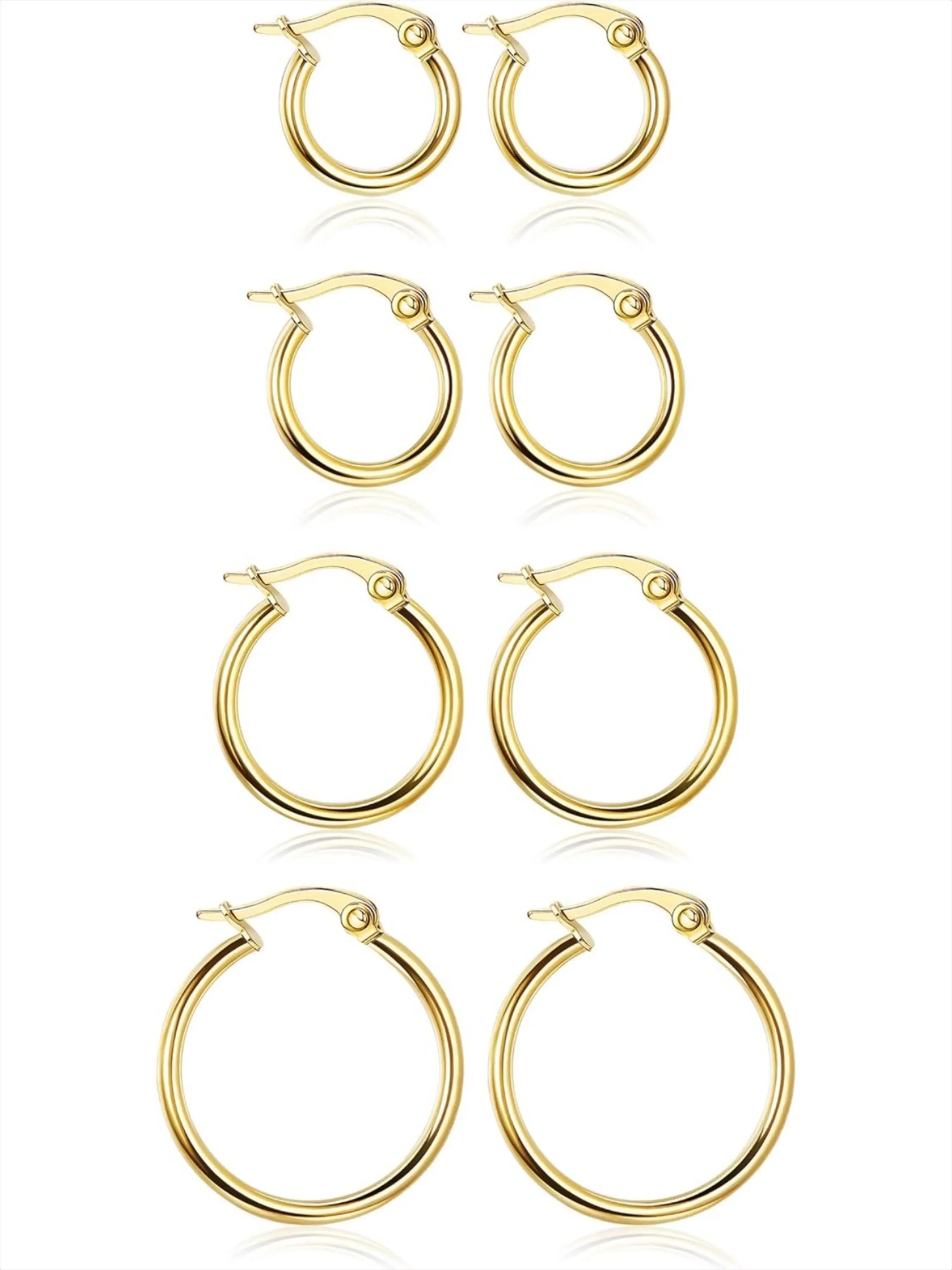 Gold Hoop Shape Circle Shape Earrings Set Stainless Steel Rounded Small Huggie Earrings for Women, 10/12/15/20mm Nickel Free Hoops, Hypoallergenic Daily Hoops, Cute Casual Style, Hypoallergenic Jewelry, Fashion Earring, Ear Accessories