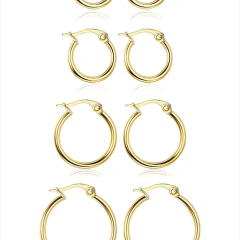 Gold Hoop Shape Circle Shape Earrings Set Stainless Steel Rounded Small Huggie Earrings for Women, 10/12/15/20mm Nickel Free Hoops, Cute Casual Style, Hypoallergenic Jewelry, Fashion Earring, Ear Accessories, Hoop Earring Sets