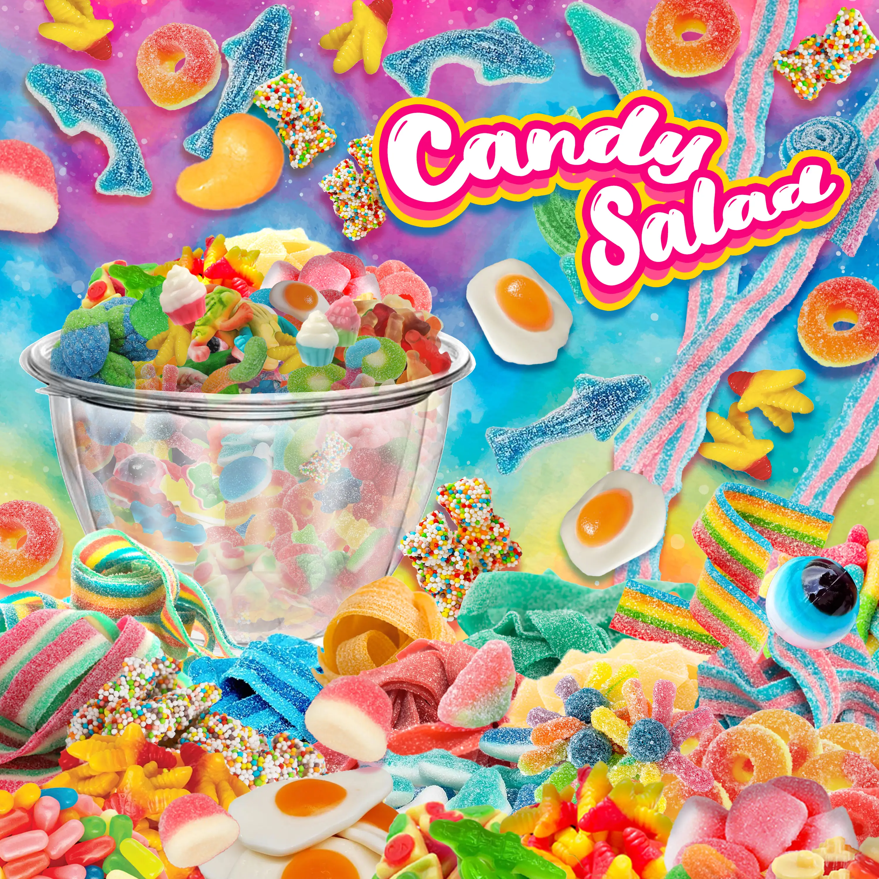 Candy Salad - Colorful Gummy Mix with Topper Powders and Sauces for the Perfect Sweet Treat Fruit Flavored