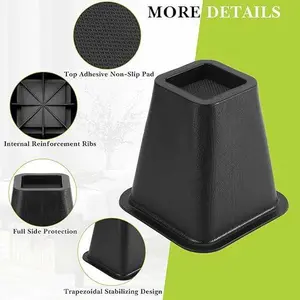 4-Pack Furniture Risers 6 Inch, Heavy Duty Bed Risers for Table, Desk, Couch, Chair, Sofa, Cabinet, Bed Frame, Dorm – Square Table Leg Risers, Lift Height 6", Black